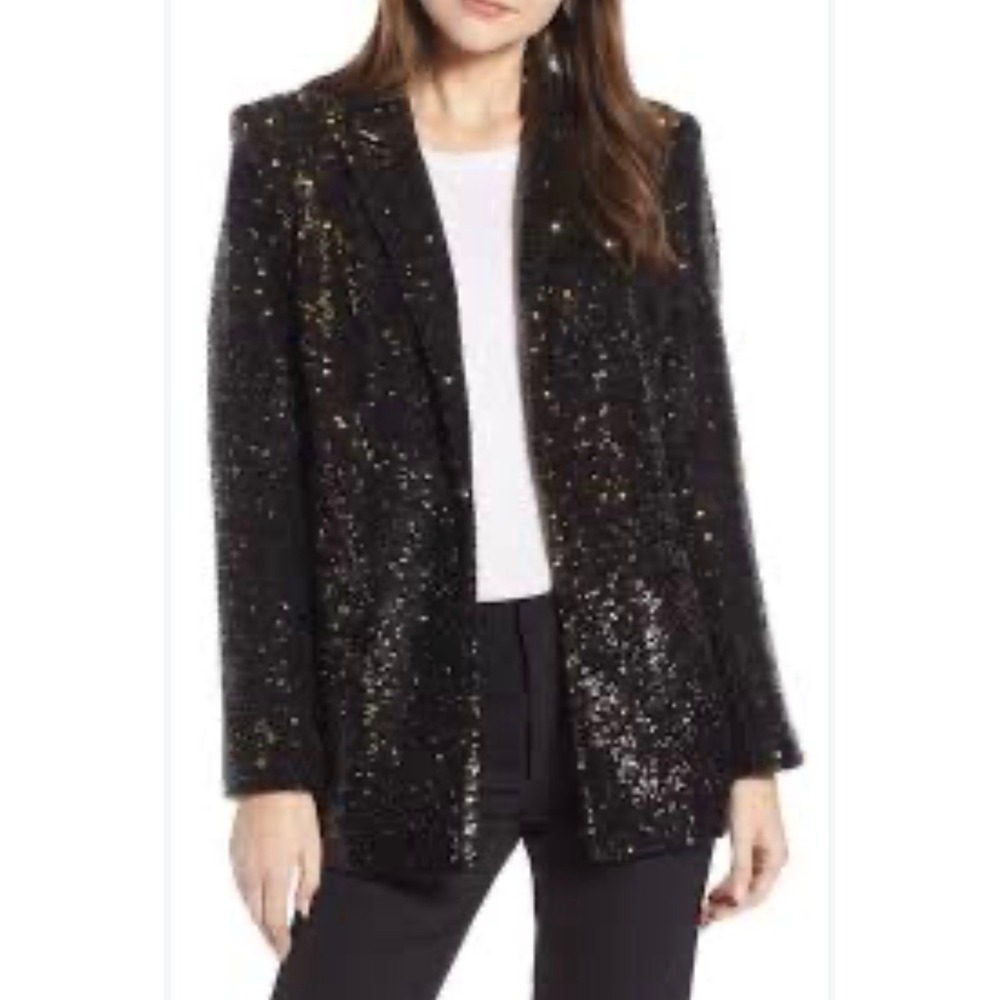 Something Navy Sequin Blazer Black Gold Sparkle Jacket Size L
